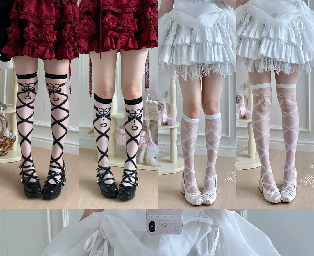 roji roji - Angel and Demon Heart - White or Black Socks in Three Lengths