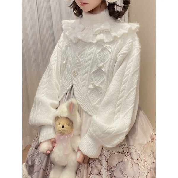 Tan Tuan Napoleon Pastry Bow Balloon-Sleeve Cardigan — additional product view