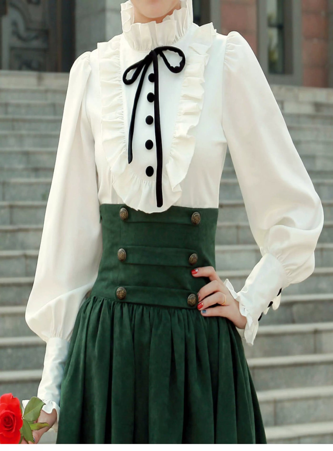 LACE GARDEN - Magic Academy - High-Waist Full Skirt Set with Ruffled Blouse