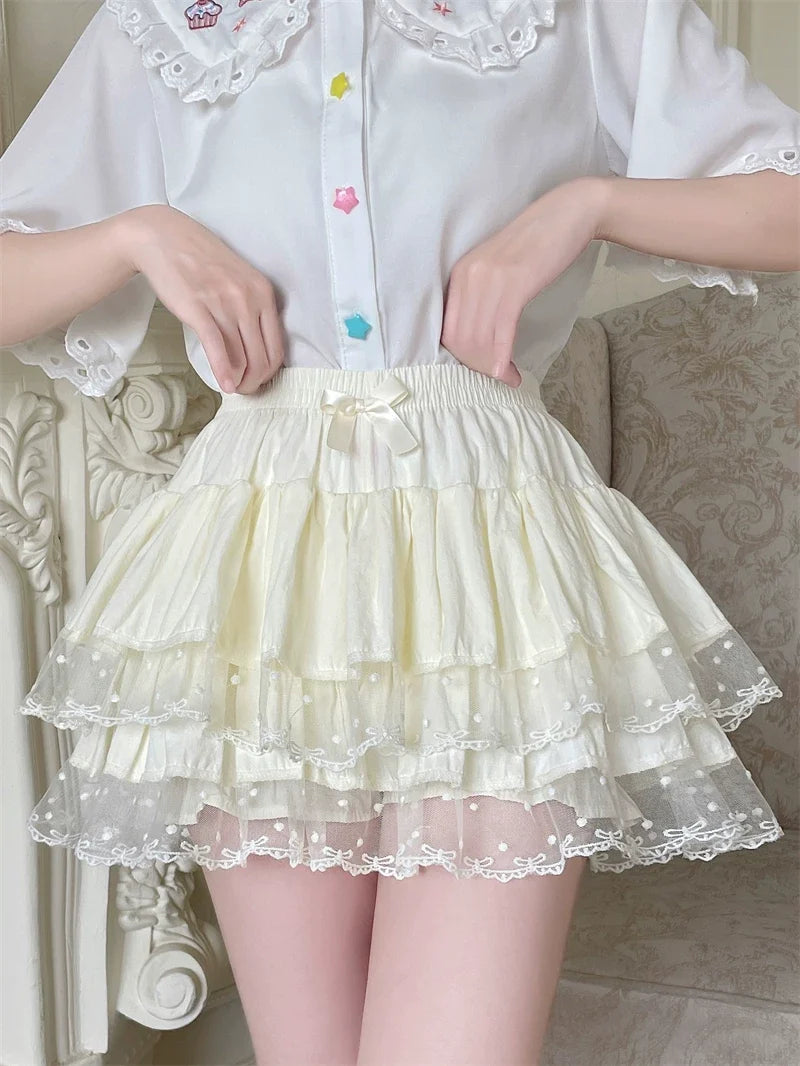 Sugar Girl - Sweet Lolita Cotton Bloomers - Lace Polka Dot Hem SK Skirt