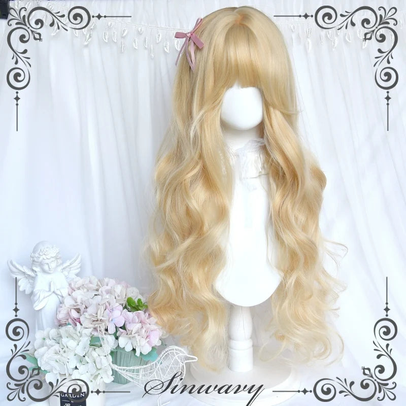 Sinwavy - Elegant Lolita Platinum Wig Long - Curly Layered Wig Wig