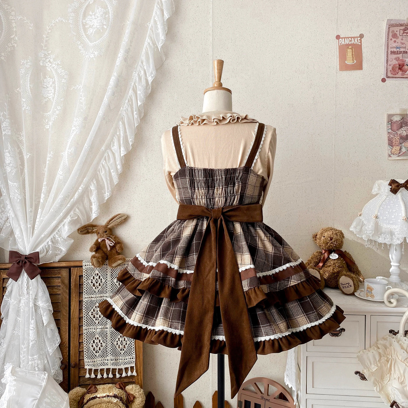 Qianmu - Caramel Cocoa - Sweet Lolita JSK Plaid Design Autumn and Winter Dress