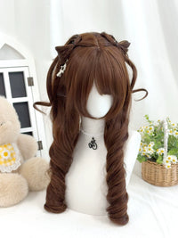 Kunkun Fish - Braided Little Bear Biscuit - Chocolate Brown Cat-Ear Wig - Braided style with built-in cat ears and slightly side-swept fringe + wig cap