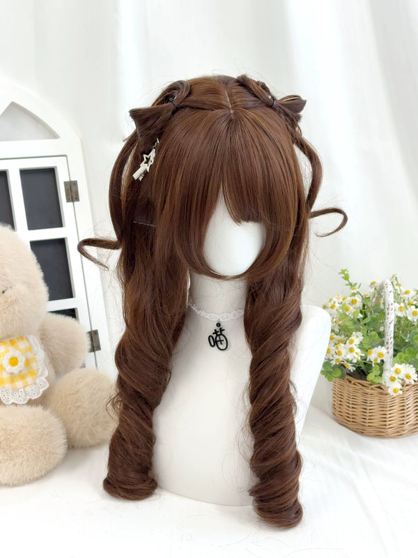 Chocolate brown braided cat-ear wig - view 1