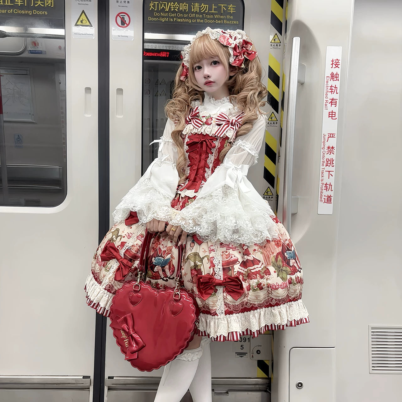 Fantasy Strawberry Garden - Sweet Lolita JSK Dress Set - detail view 3