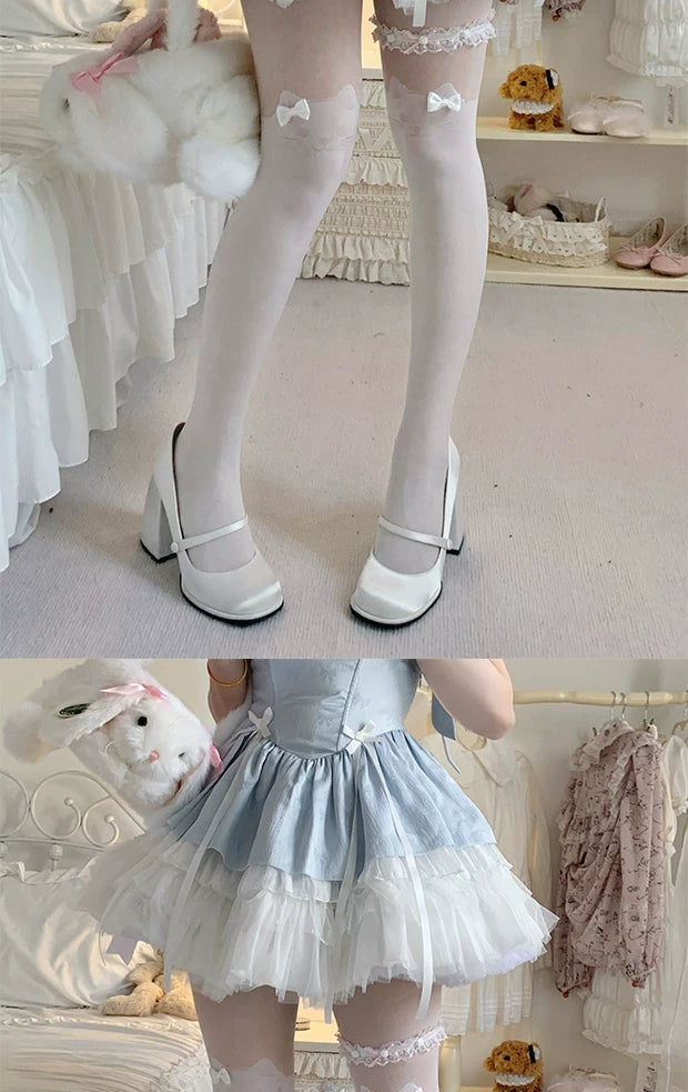 roji roji - Little Cat - Faux Two-Piece Tights with Lace-Style Thigh Bands