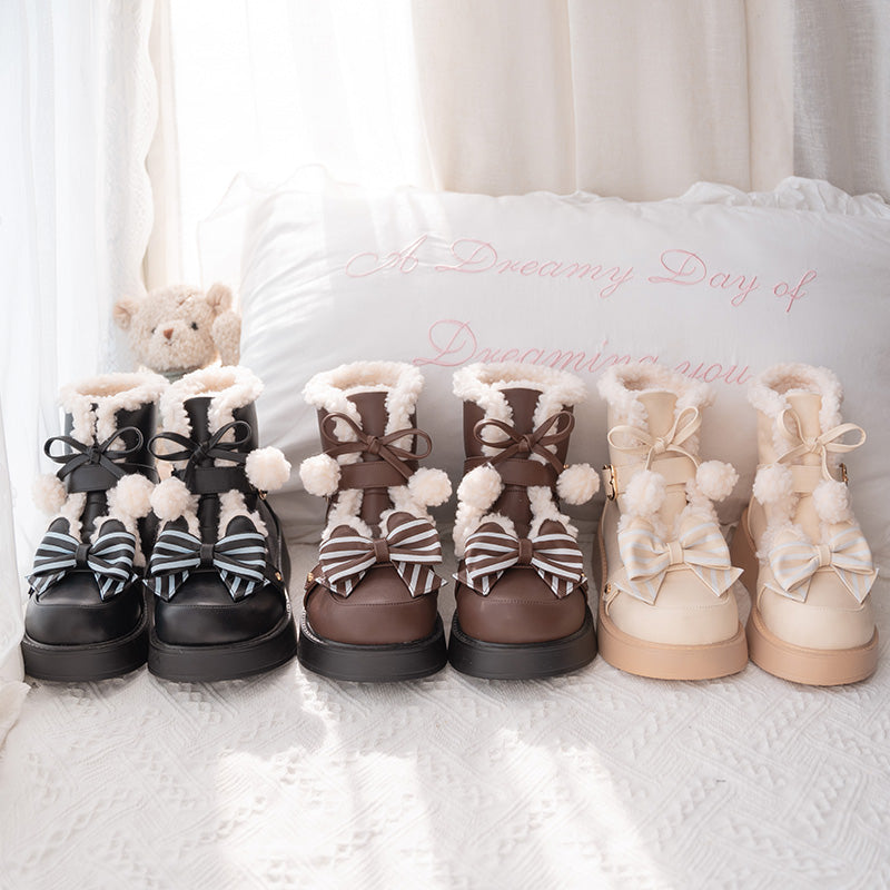 beauty bunny - Milk Bear - Lolita snow boots with striped butterfly bows - product detail 10