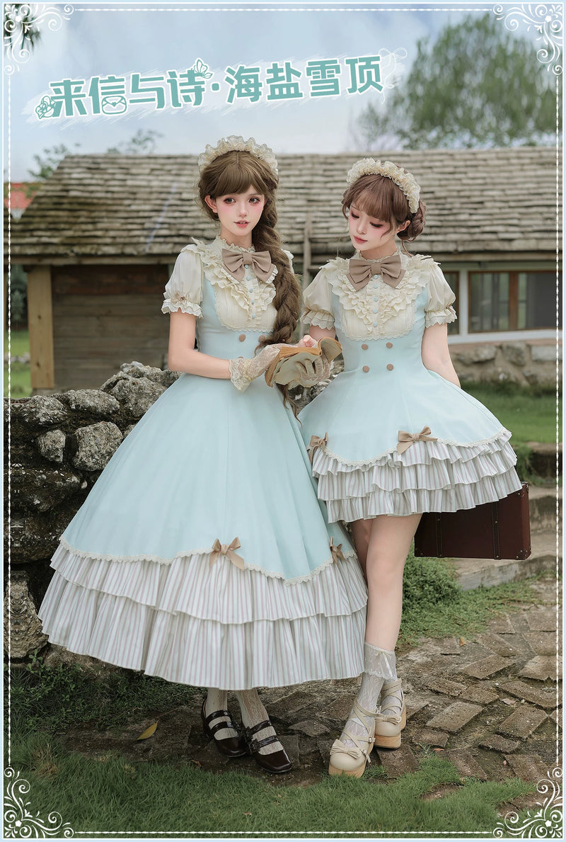 With PUJI - Sea Salt Snow Crest - Lolita OP Dress, Ruffle Trim & Stand Collar detail view 6