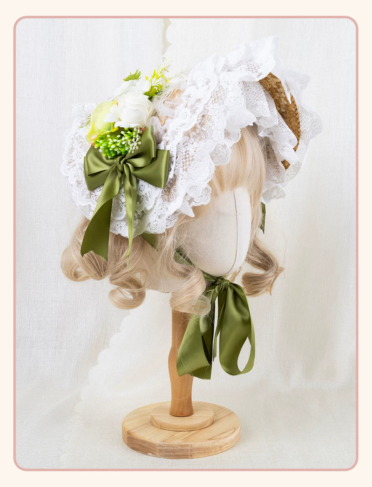 Stardust Rose - Garden Lace Bow - Flat Straw Hat with Lace Trim and Large Bow