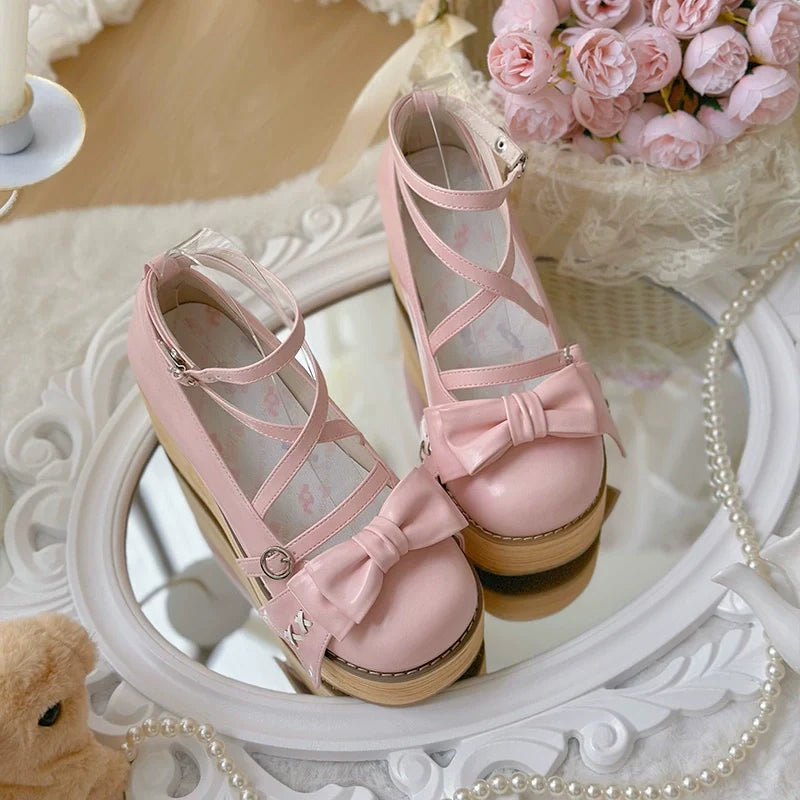 SeeYou - Sweet Cake - Sweet Lolita platform shoes with a round toe and large bow - product detail 3