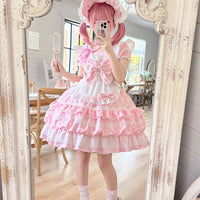 Hanguliang - Berry Bobo - Polka-Dot OP Dress with Ruffled Apron - PinkOP+Apron / S