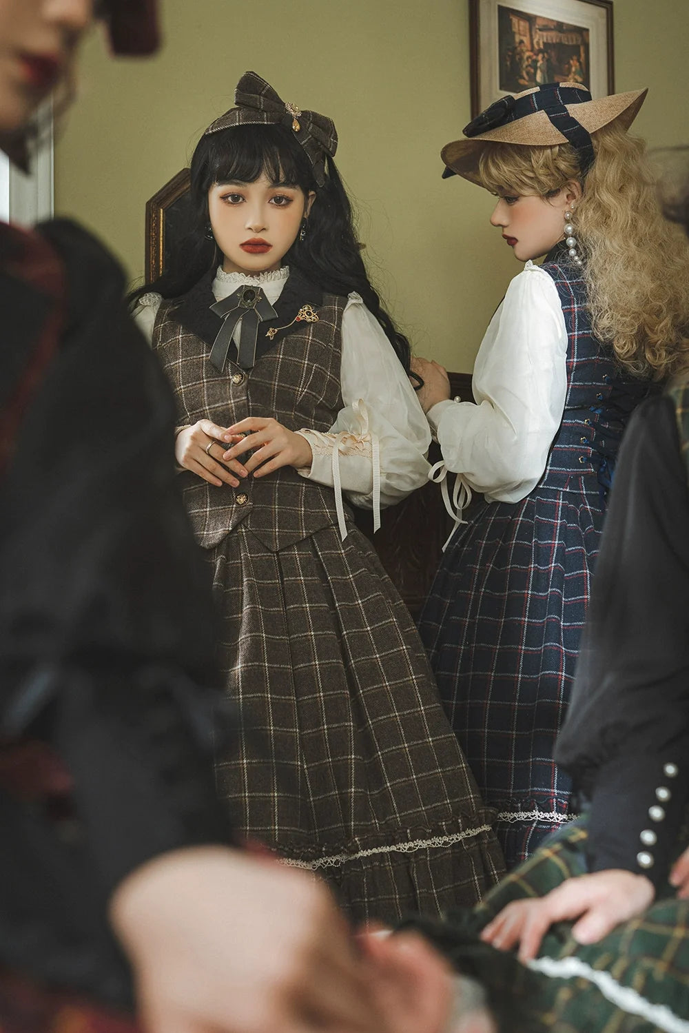 Miss Point - Rose - Elegant Lolita Fishbone Grid Skirt Customized