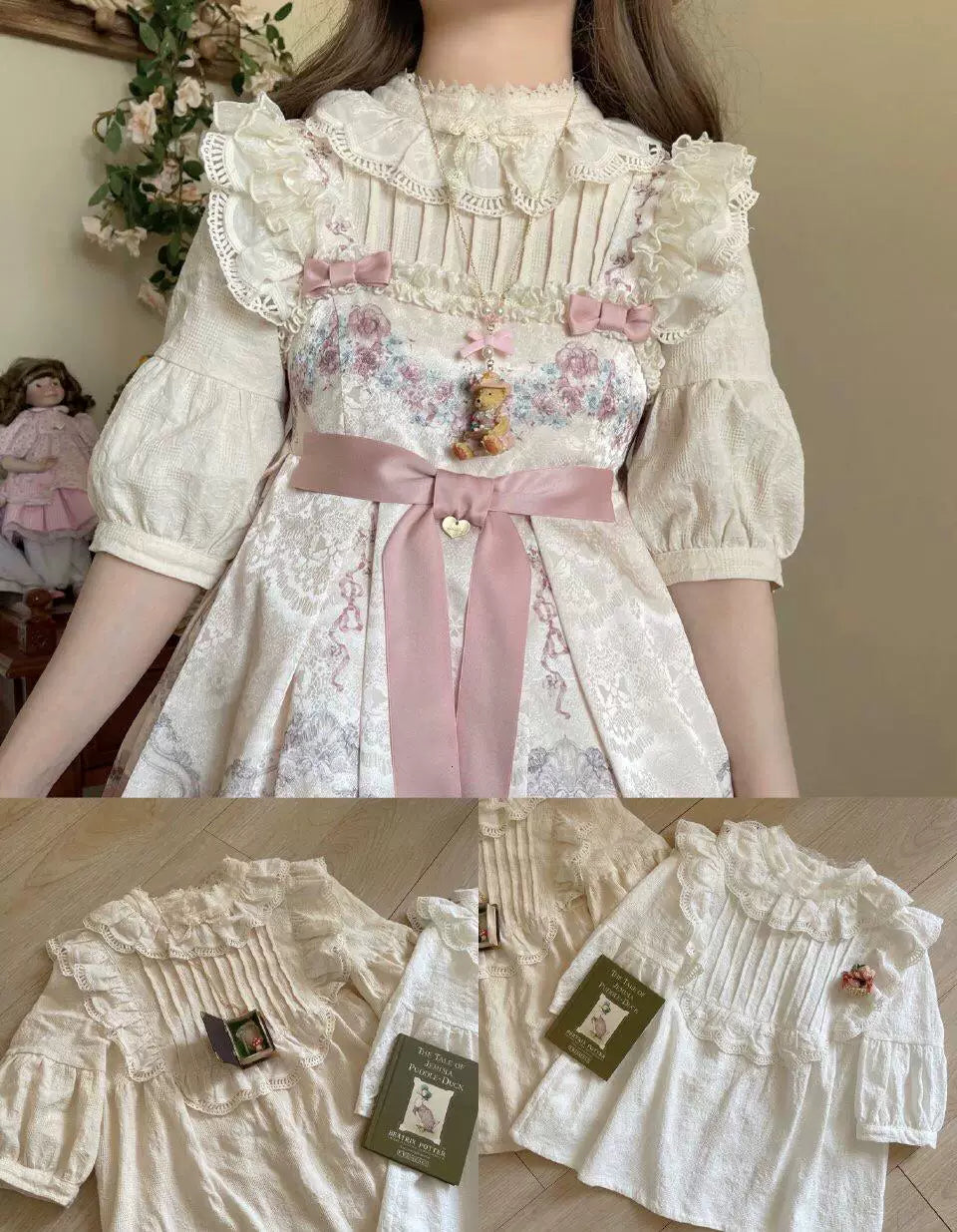 Sweetheart Dream Machine - Vintage Girlish - Blouse & Top with a Lace-Trimmed Stand Collar