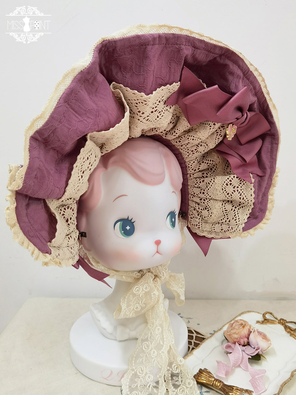 Lilyka Garden - Classic Lolita Headdress and Necklace Brooch Bow Trailing BNT - Plum Color