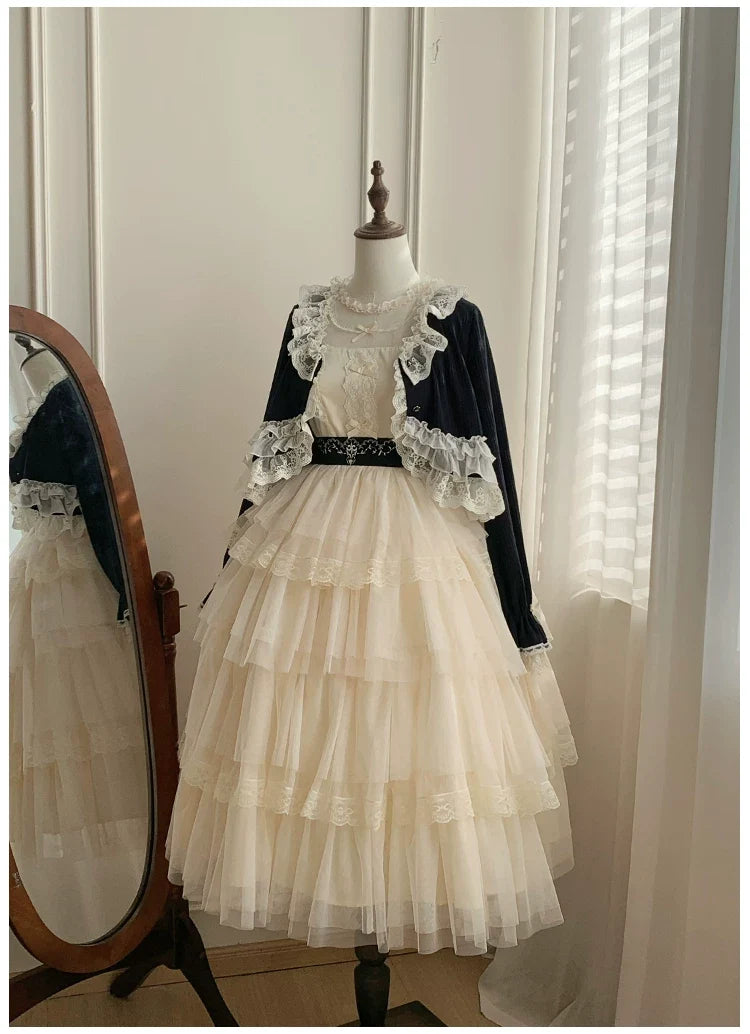With PUJI - Bloom Period - Elegant Lolita Bolero, Layered Lace Ruffles