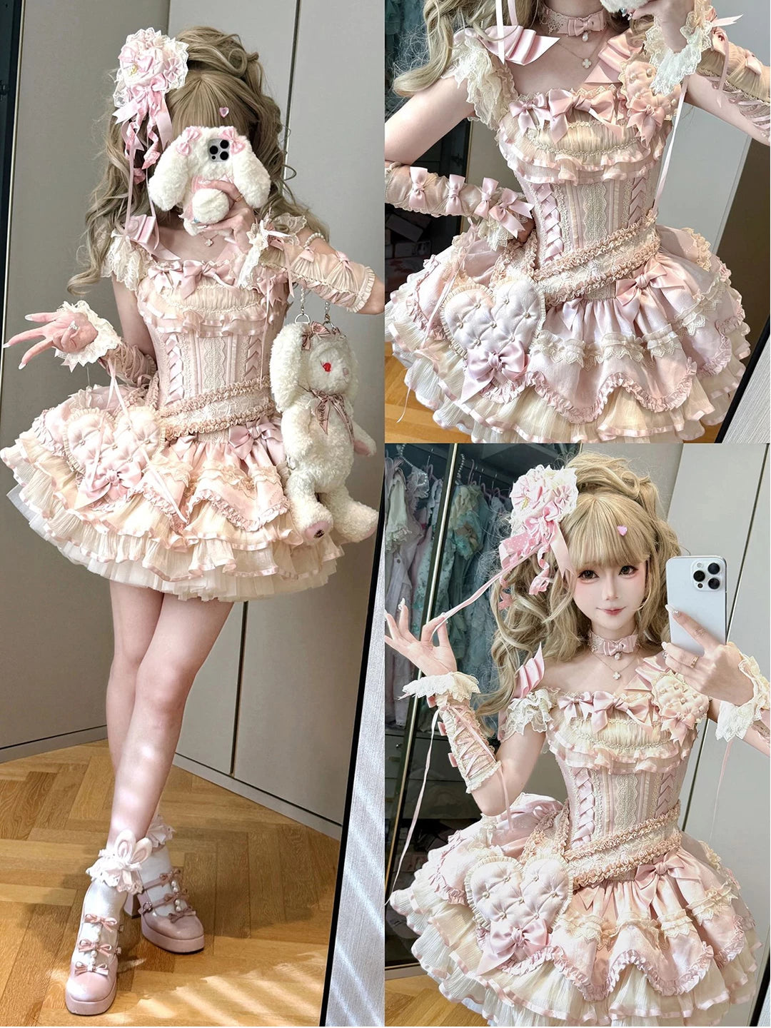 Creamy - Ribbon Heart - Pink JSK dress with a large heart accent