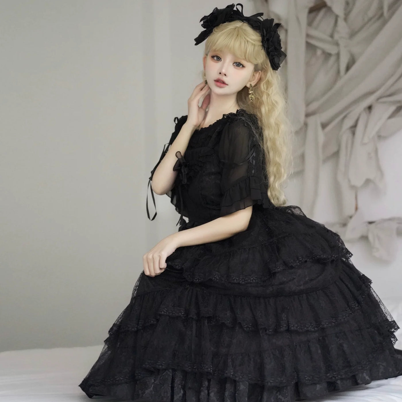 Eieyomi - Iris Love - Gothic Princess Lolita JSK Dress & Elegant Chiffon Top