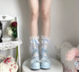 (Short socks) White base, blue ribbon / One Size