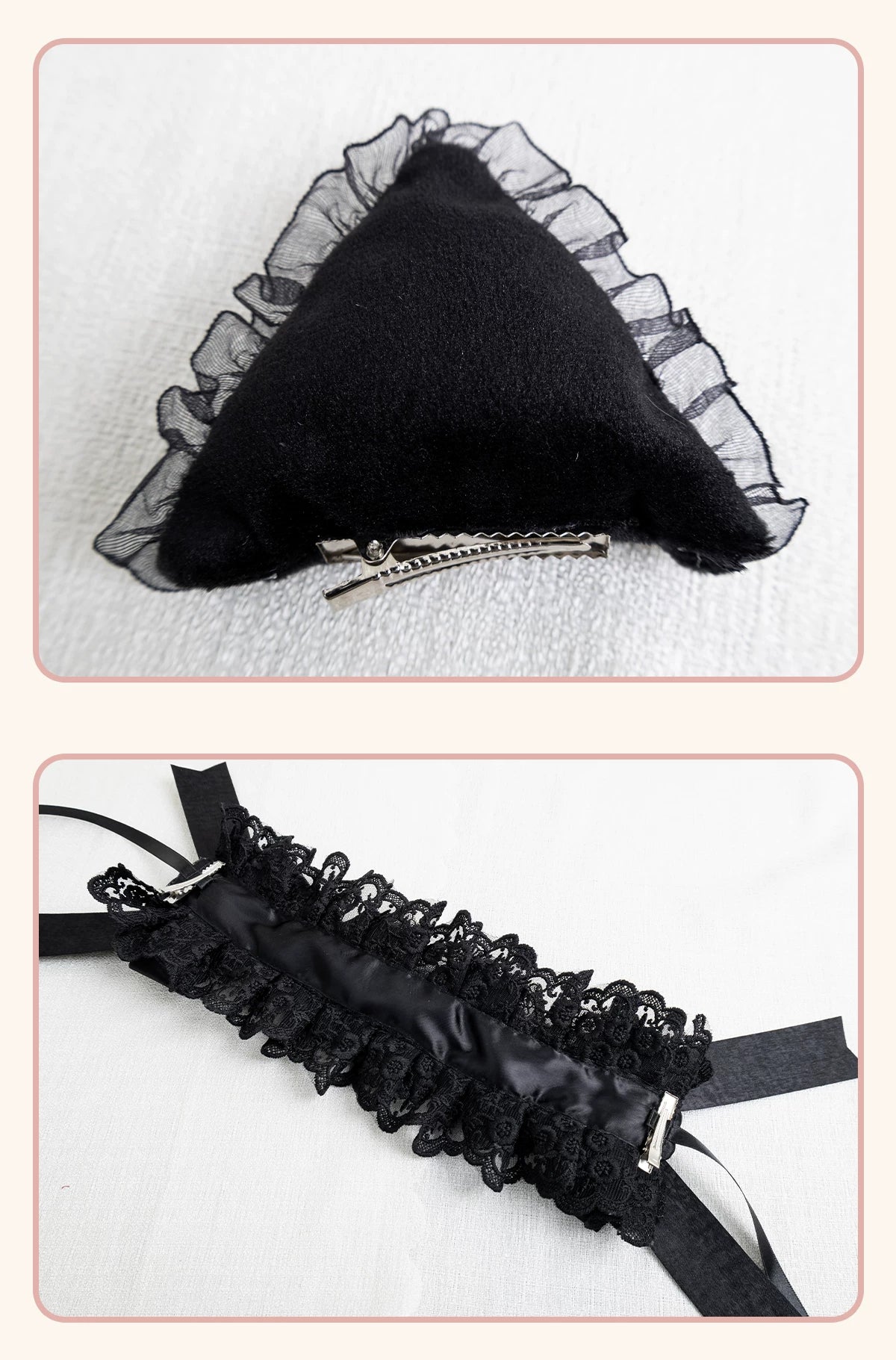 Stardust Rose - A035 Black Lace - Black Lace Headwear and Hand Sleeves with Ribbon Bows