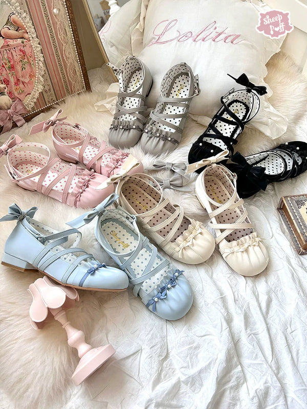 Sheep Puff Shell Ballet Lolita Shoes featuring puff shell design, ballet flats with delicate detailing and soft pastel colors.