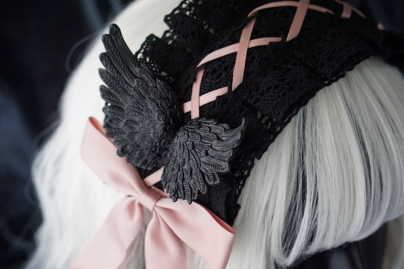 Strange Sugar - Black Wings Halloween Goth Lolita - Hairband Headwear