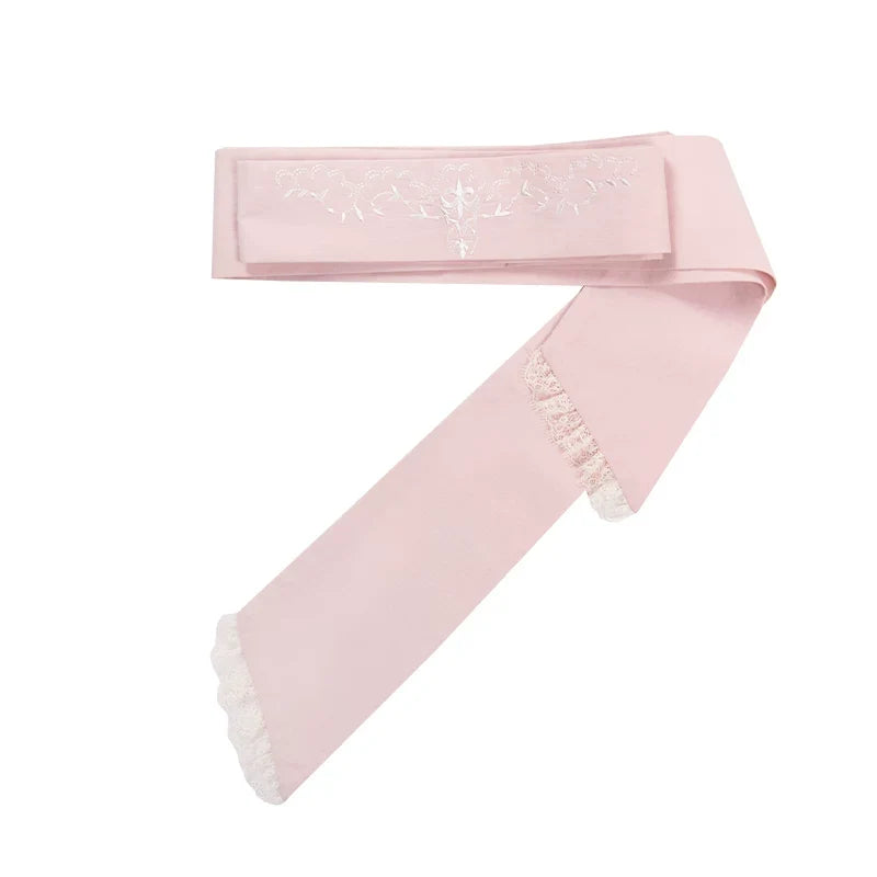 True Vow - Embroidered Classic Lolita Dress, Layered Gradient Hem Pink Embroidered Waist Tie Only (one size / M) S