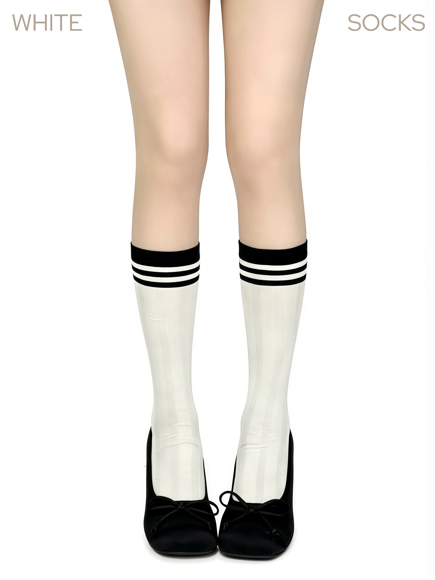 White Socks - Bow and Stripe - White Mid-Calf Socks with Bow or Stripe Detail