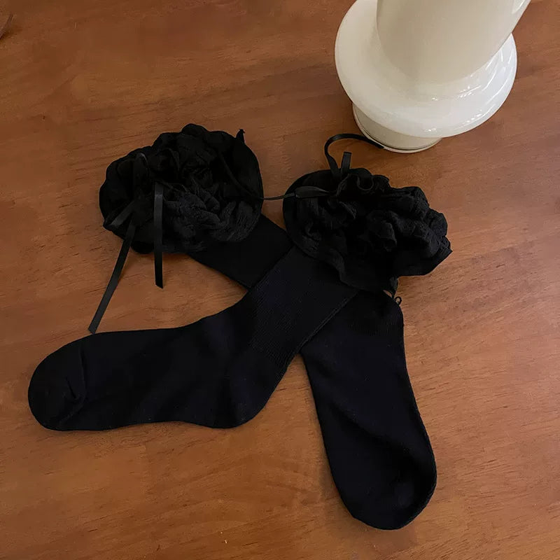 Sock Noble - Puff Cream - Slouch Socks with Ruffled Ribbon Cuffs