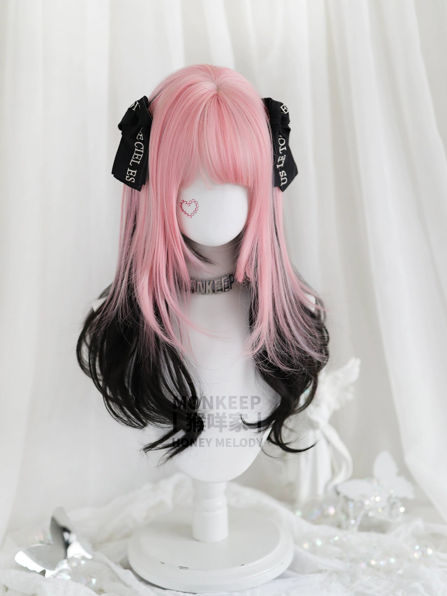 Spot MONKEEP Monkey Bajia, Flow Heart Twist Pie Bangs Top Hair Piece Air Tail Roll Hanging Ear Dyeing Original Wig