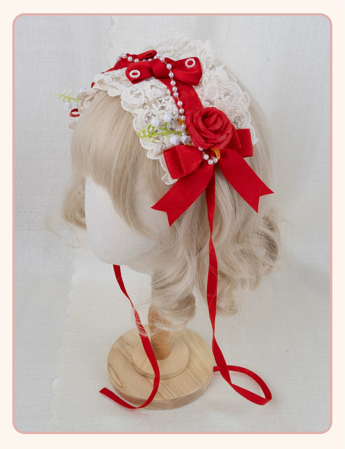 Stardust Rose - Rose Heart - Lace Headband with Rose and Heart Details