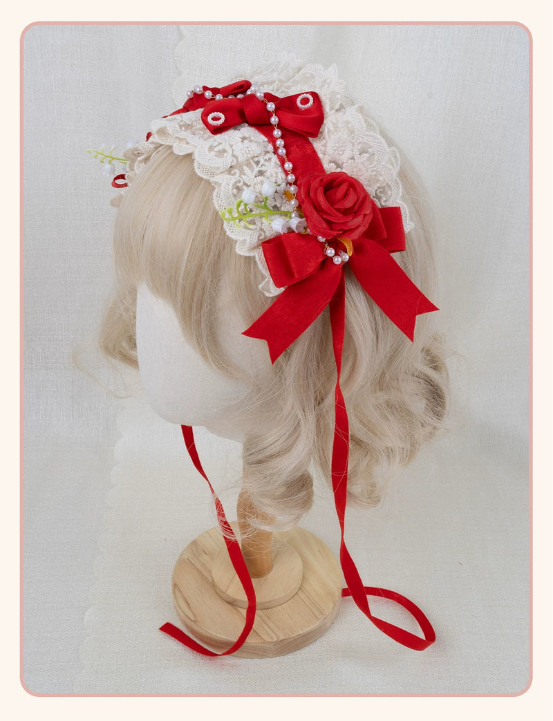 Stardust Rose - Rose Heart - Lace Headband with Rose and Heart Details