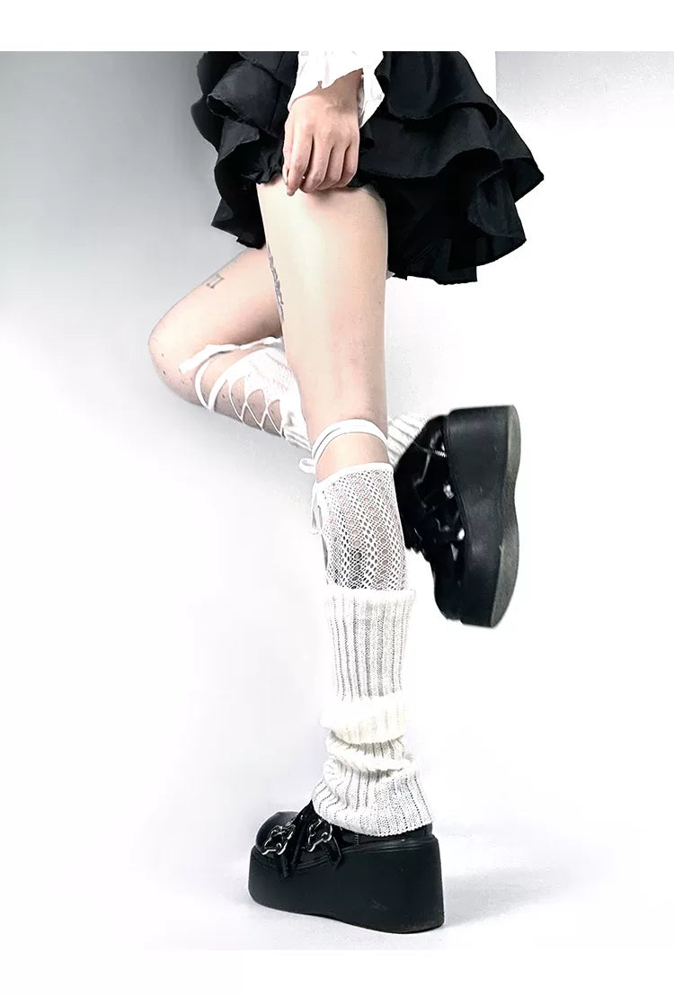 White Socks - Ballet Strap - Fishnet leg warmers with slouch cuffs