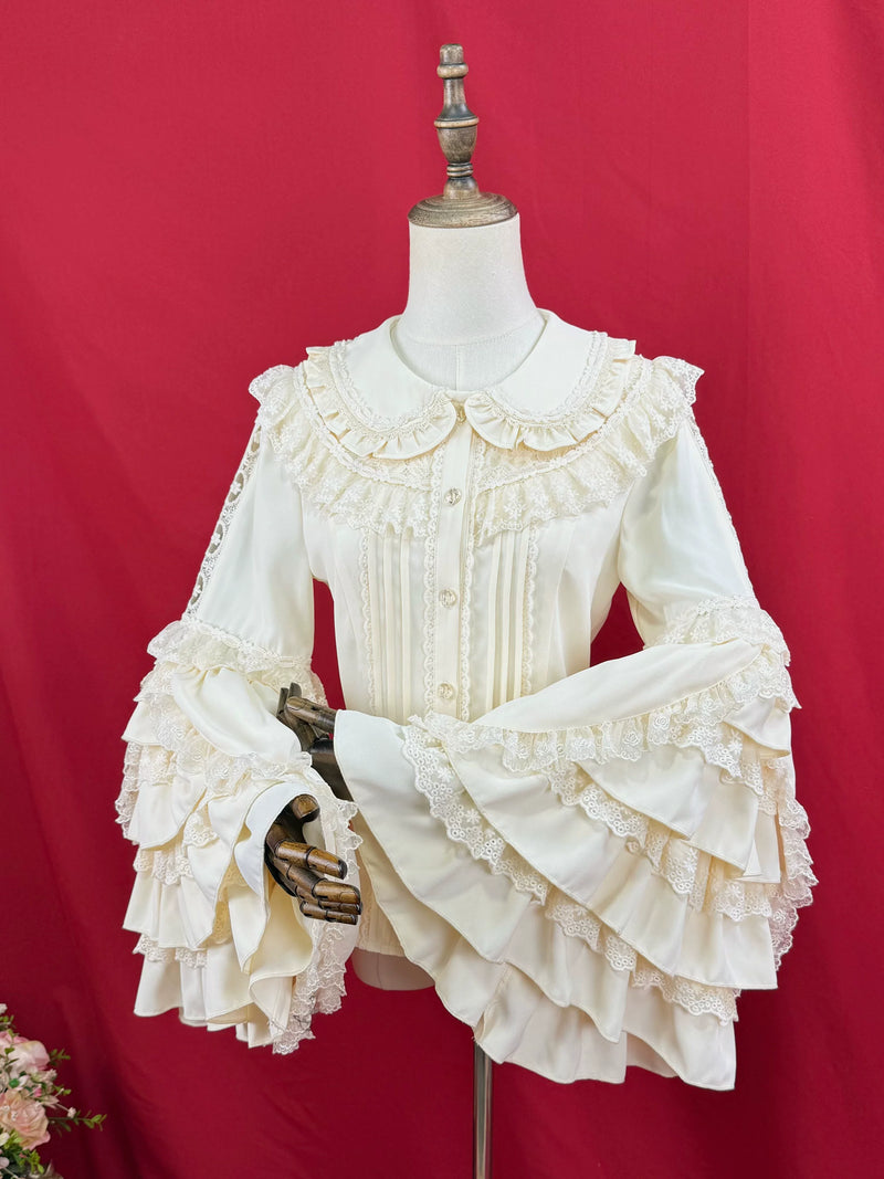DMFS Lolita - Snow Mochi - Classic Lolita Hime Sleeve Shirt, Lace Accent