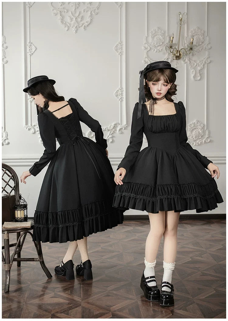 With PUJI - Audrey's Reply - Classic Lolita Square Neck OP, Detachable Embroidered Collar
