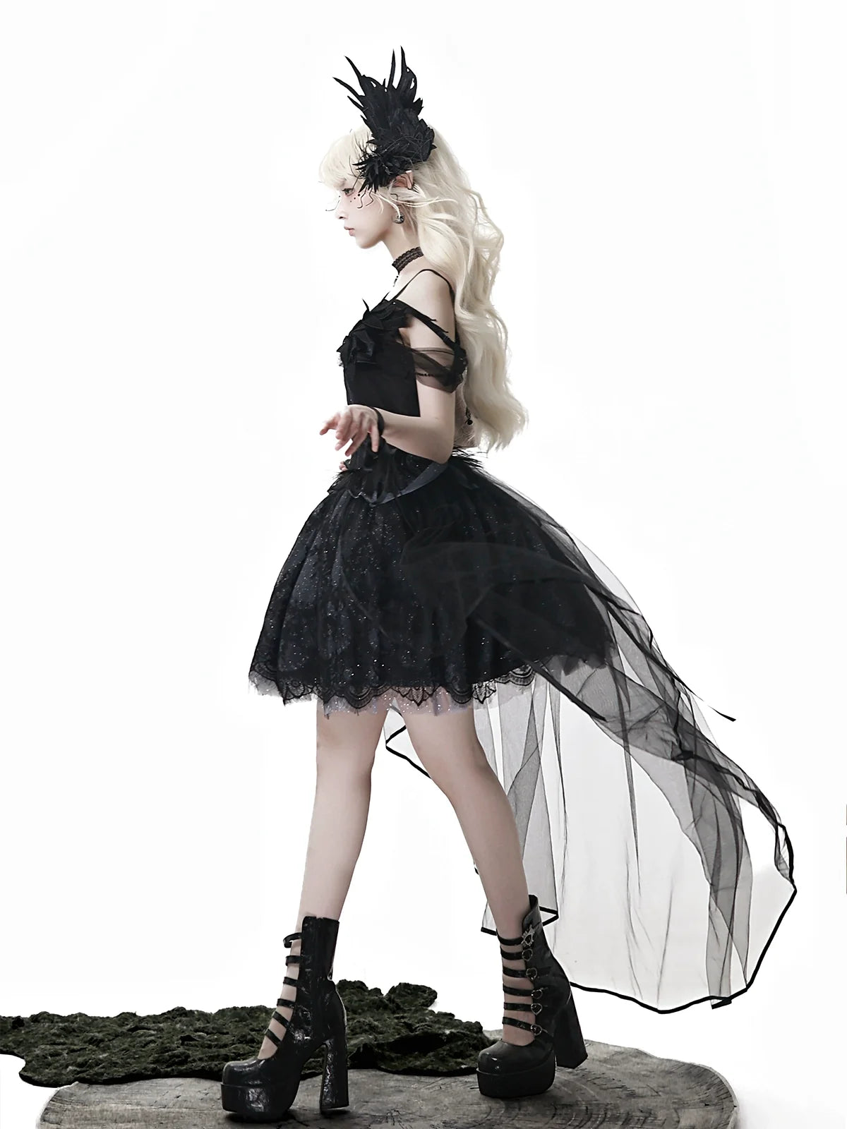 Your Princess - Star Swan Dream - Black Gothic Lolita JSK Dress, Swan Embroidery