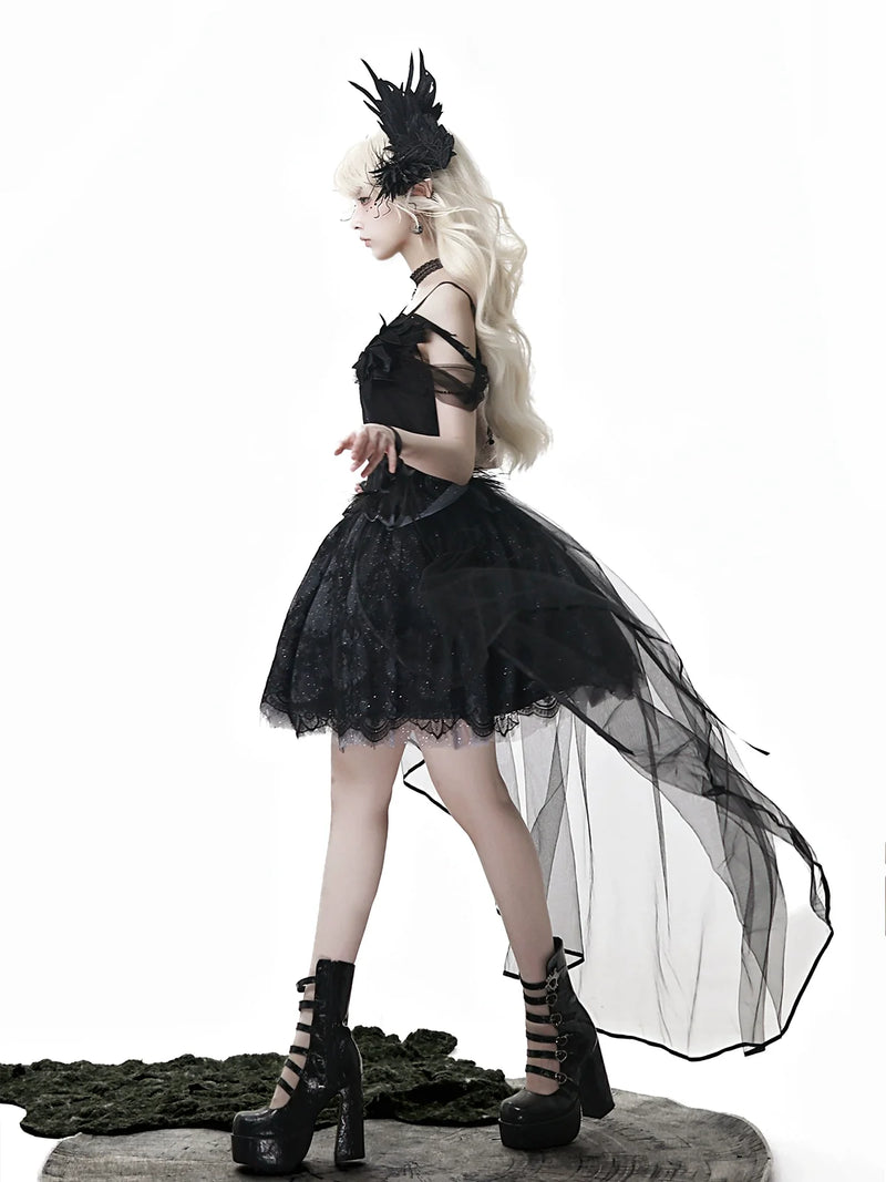 Your Princess - Star Swan Dream - Black Gothic Lolita JSK Dress, Swan Embroidery