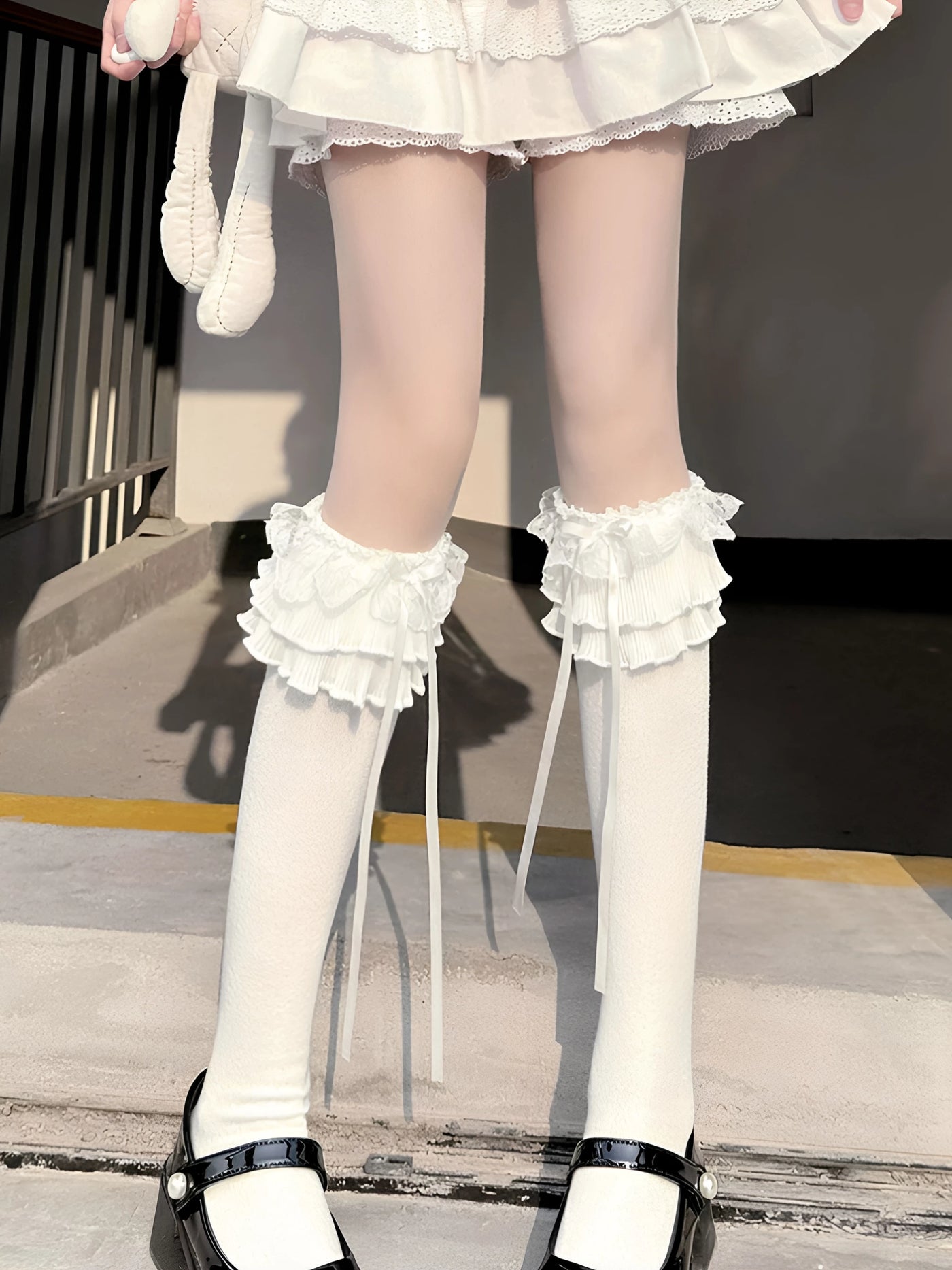 Fantasy Doll - Layered Lace - Mid-Calf Socks with Layered Ruffle Cuffs