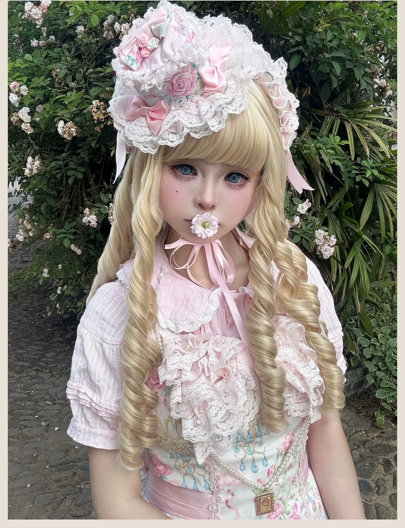 Tata Long Ear - Spring 2025 Floral Wall - Floral Print JSK Dress with Layered Lace Ruffles
