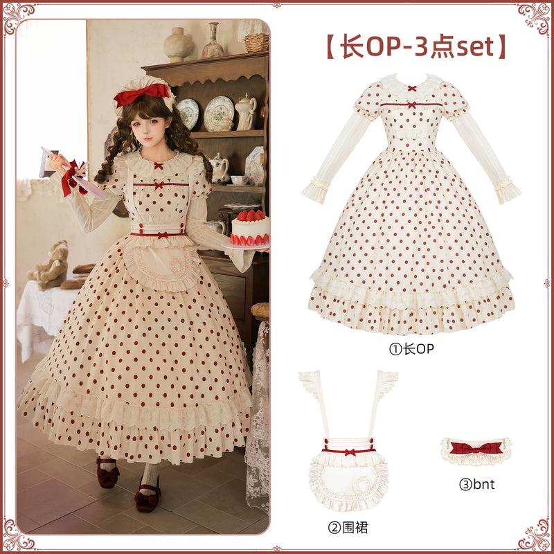With PUJI - Polka Dot Lollipop - Cotton Old School OP Dress with Vintage Red Polka Dots detail view 8