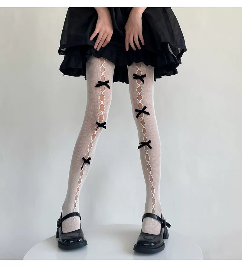 Fantasy Doll - Bow Cutout - Mesh tights with bow or flower accents