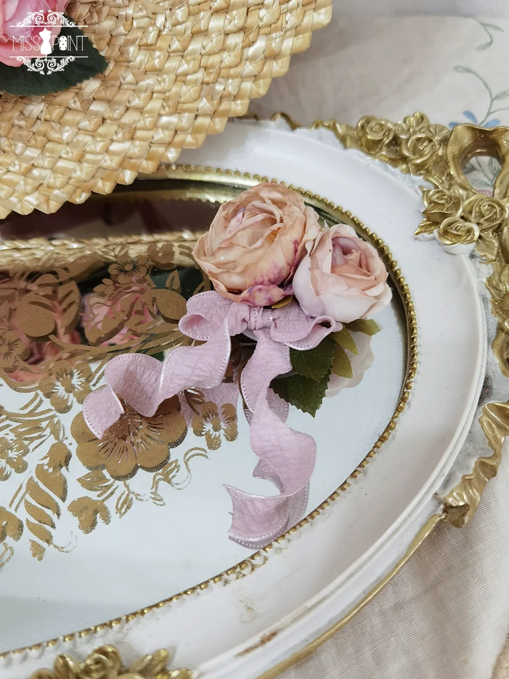 Lilyka Garden - Classic Lolita Headdress and Necklace Brooch Bow Trailing Hanamaru Headpiece/Brooch 2-in-1