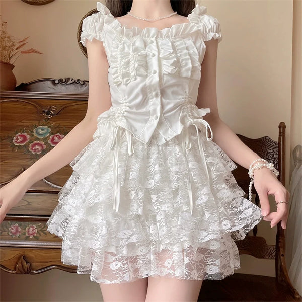 Sugar Girl - Daily Cotton Lolita Safety Shorts - White Lace Bloomers Petticoat