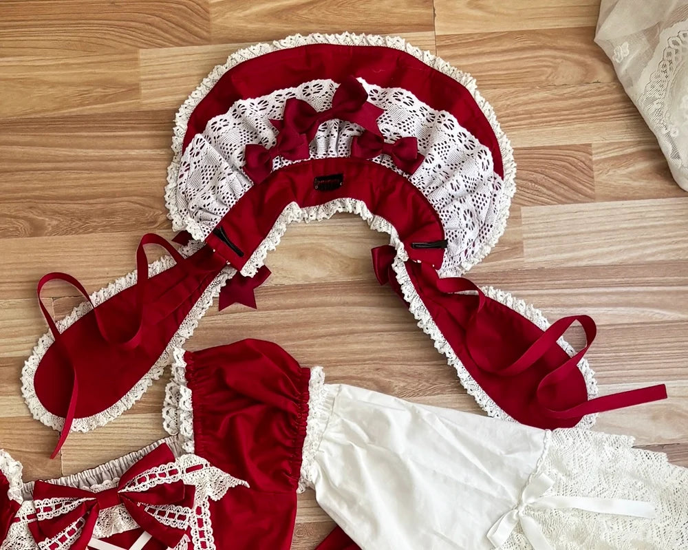 Vintage Petal Rabbit - Old School Lolita Headdress Suit With Bunny Ear A red bunny ear BNT only
