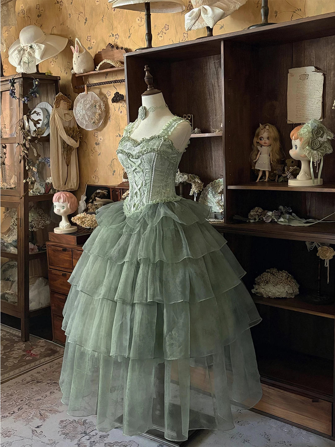 Creamy - Wisteria Bridal - Dress with Lace-Up Bodice and Tiered Skirt