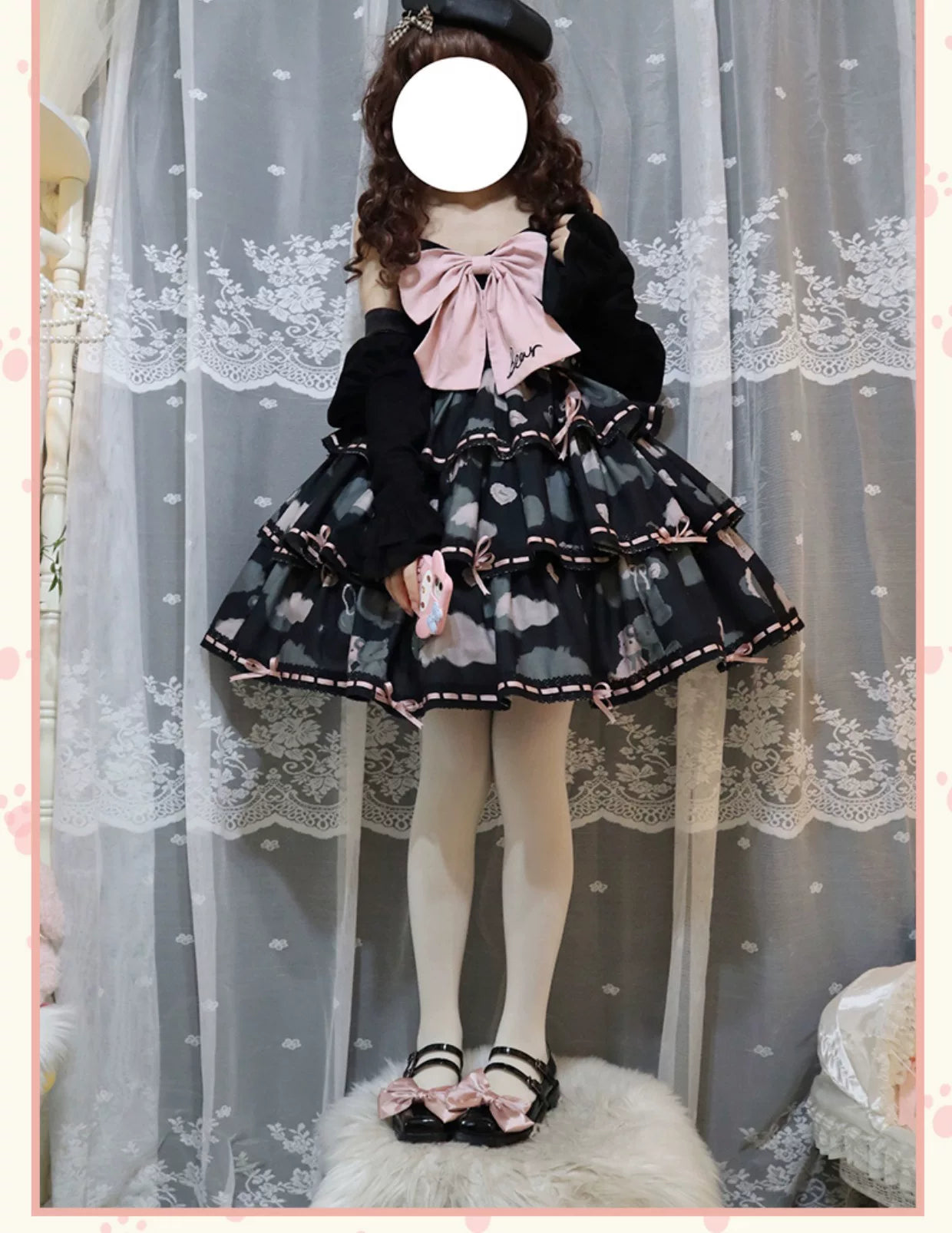 Baozi Pig - Teddy Bear Tiered - Three-Tier JSK Dress with Lace Edging