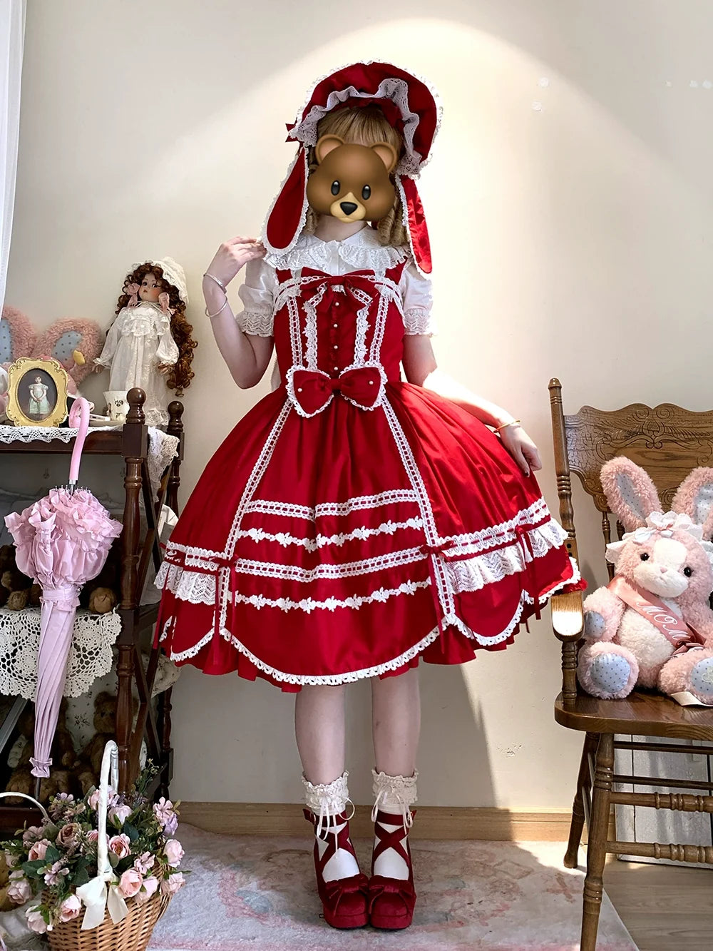 Miss Point - Vintage Petal Rabbit - Cotton Old School Lolita JSK Dress, Petal-Shaped Hem