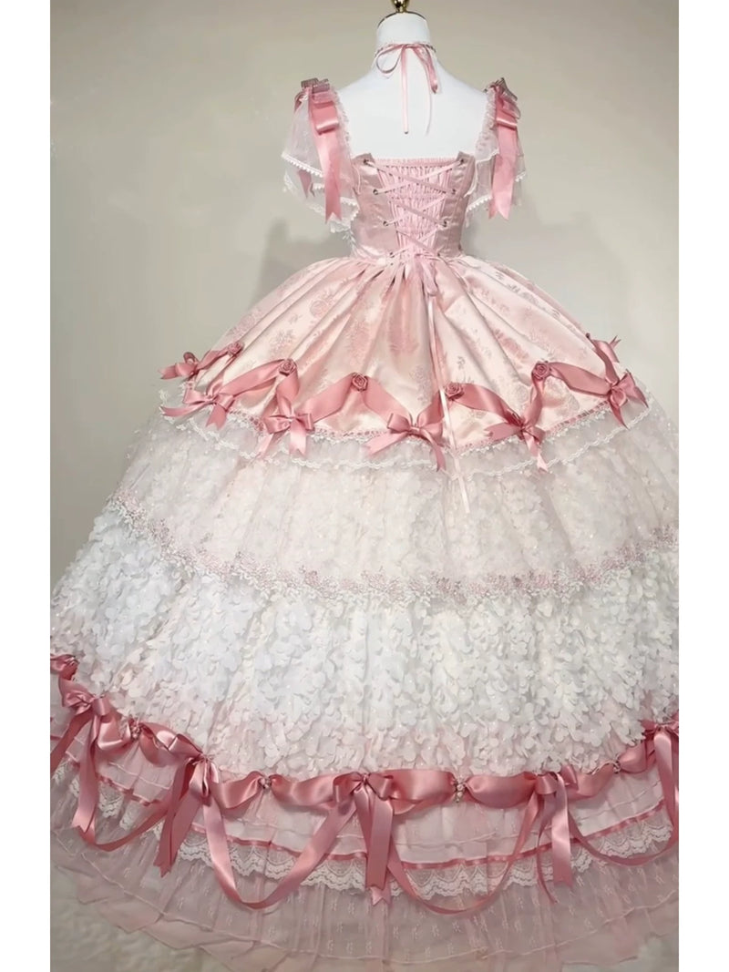 Emoji Dream - Sweet Lolita Formal Gown - Pink tiered lace Sweet