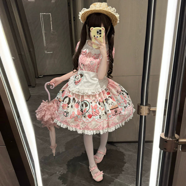 Yanran - Sweet Puppy Print Lolita OP - One-piece Sweet Lolita dress