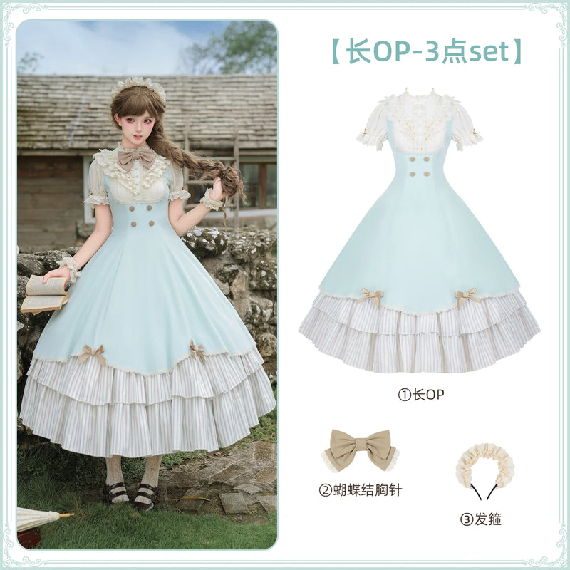 With PUJI - Sea Salt Snow Crest - Lolita OP Dress, Ruffle Trim & Stand Collar detail view 10