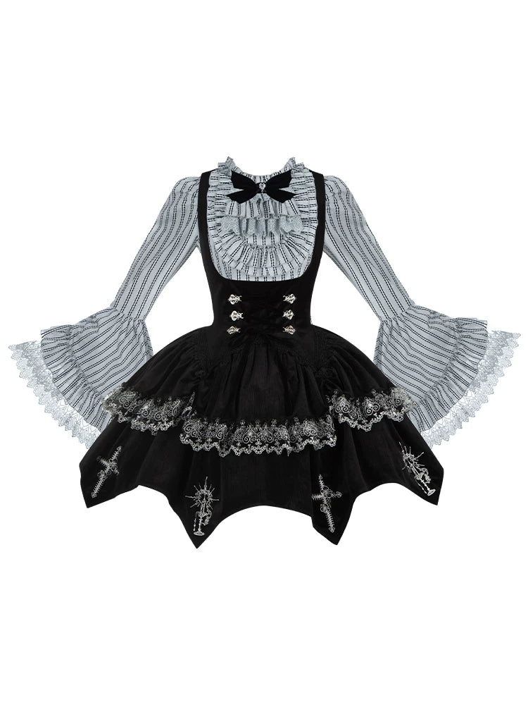 With PUJI - Raven's Night Song - Oriental Aesthetics Gothic Lolita Dress Set detail view 5